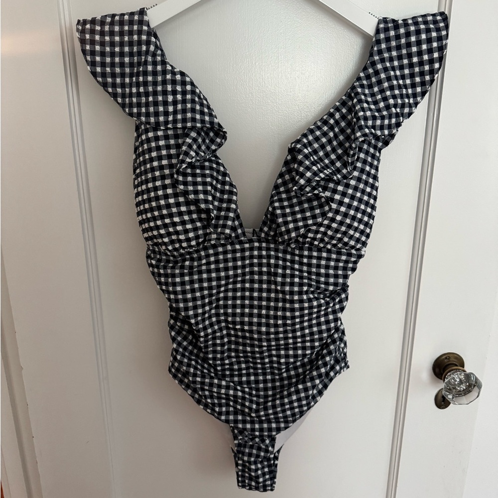 J.Crew Navy and White Gingham Swimsuit